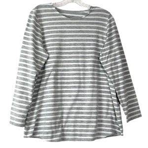 J.JILL PURE JILL Medium gray and white stripe long sleeve pullover top soft EUC